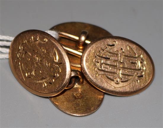 A pair of 18ct gold cufflinks with engraved monogram,